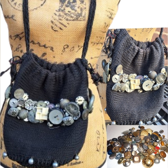 Carol Kurtz OOAK vintage button drawstring cricket bag - Picture 1 of 13
